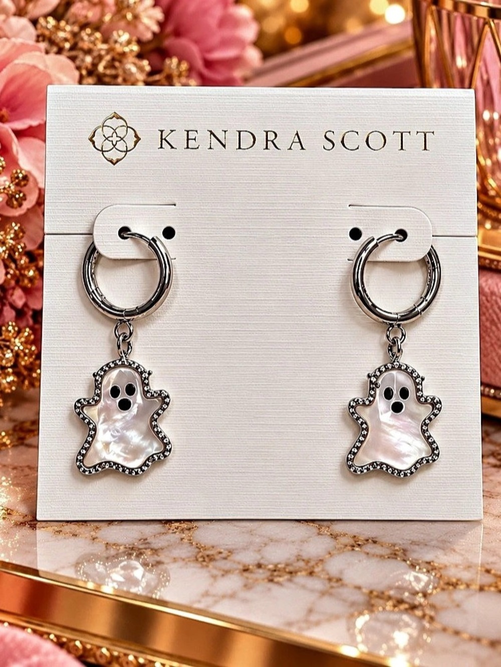 👻 Kendra Scott Ghost Mother-of-Pearl Silver Huggie Earrings